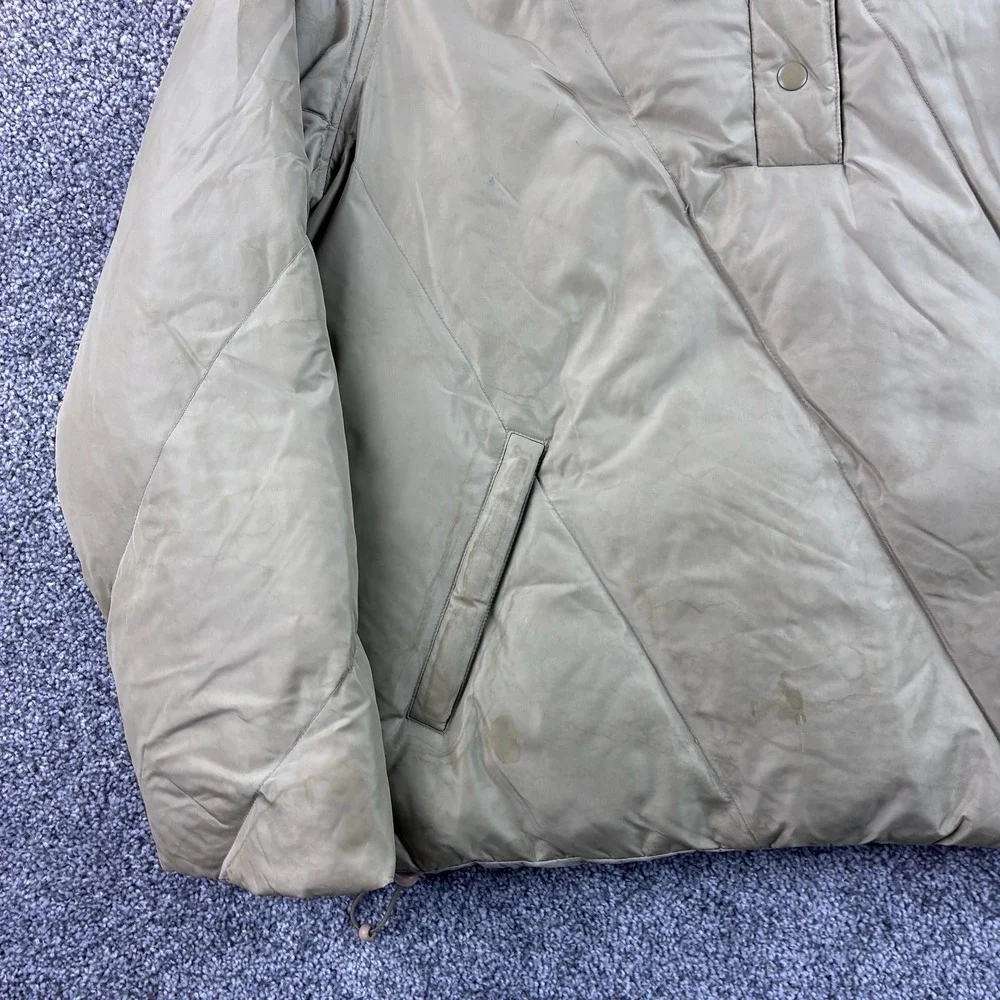 J. Crew Down Puffer Anorak Jacket Mens M Tan Nylon Hooded Pullover Coat